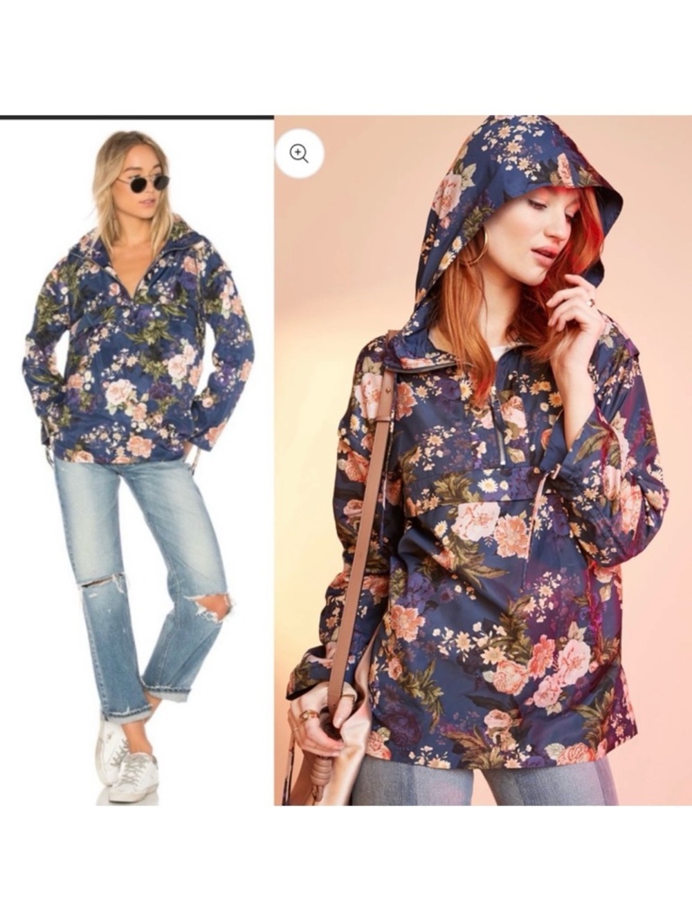LPA X Anthropologie Jacket 360 Hoodie Windbreaker Waterproof Floral Blue Pink